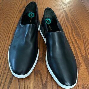 Via Spiga Black Leather Slip-on Sneaker with White Platform Sole. Sz. 8  NWOT